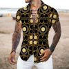 European and American New Men's Casual Shirts Short Sleeve 3D Digital Printing Leopard Printing Men's Shirts