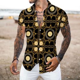 European and American New Men's Casual Shirts Short Sleeve 3D Digital Printing Leopard Printing Men's Shirts (Color: As shown, size: 3XL)