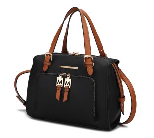 MKF Collection Elise Vegan Leather Color-block Women Satchel Bag by Mia K (Color: Black-Cognac, Material: Vegan Leather)