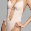 Women Sexy U Plunge Backless Bodysuit Deep V-Neck Seamless Thong Bottom Underwear Padded Push Up Body Shapewear Top