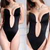 Women Sexy U Plunge Backless Bodysuit Deep V-Neck Seamless Thong Bottom Underwear Padded Push Up Body Shapewear Top