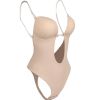 Women Sexy U Plunge Backless Bodysuit Deep V-Neck Seamless Thong Bottom Underwear Padded Push Up Body Shapewear Top